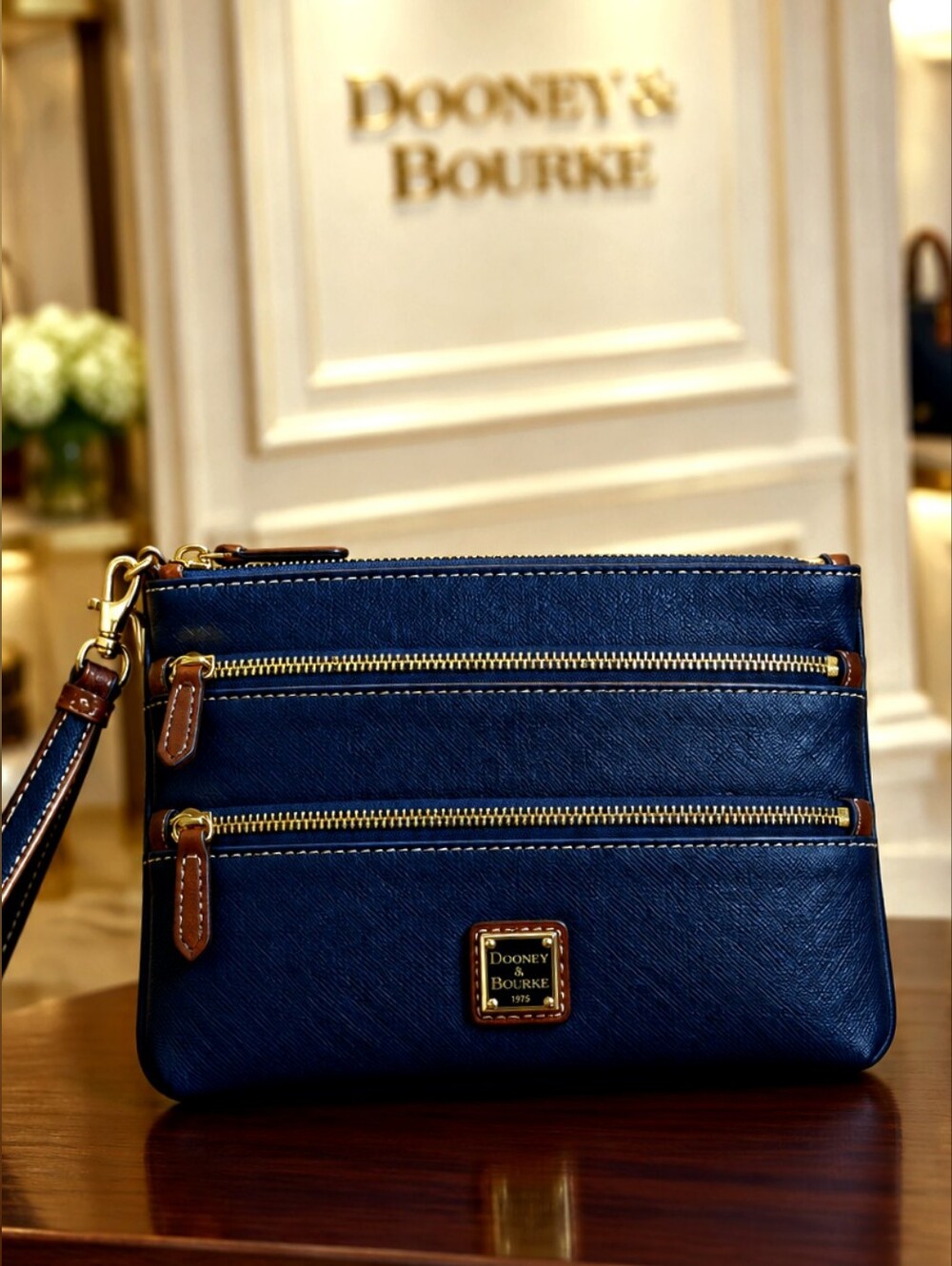 Dooney & Bourke "Denim" Triple Zip Leather Wristlet NWT